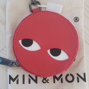 Min & Mon Dottie Fiesta Red Round Zip Coin Pouch with Eye Appliqué